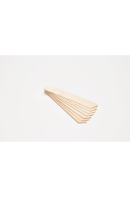 GiGi Wooden Wax Applicators (Angled Stack) - Wooden wax applicators displayed at an angle for a better view of the shape.