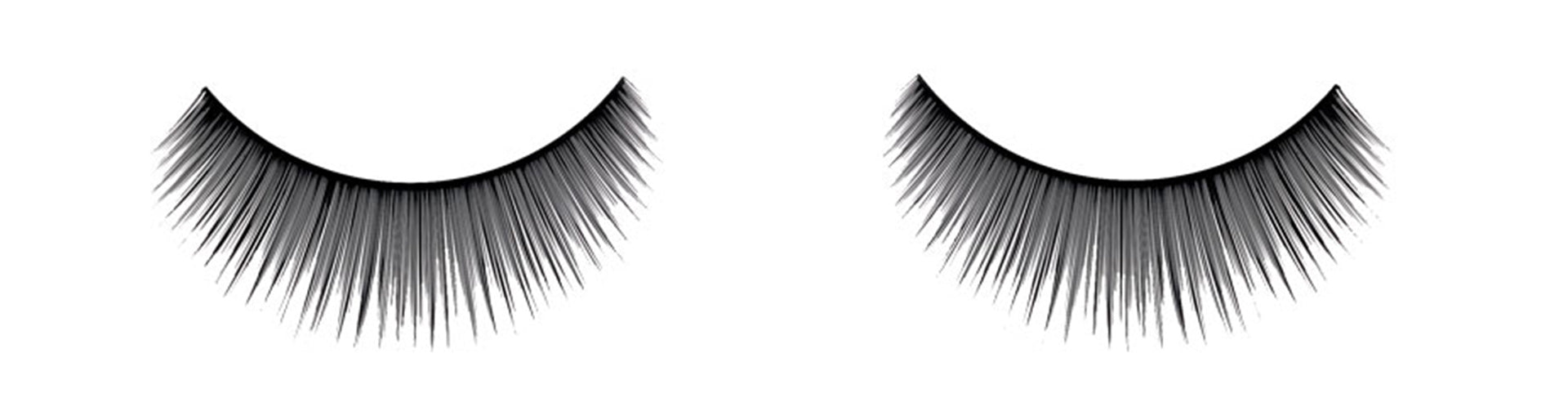 Set of Ardell Glamour 138-Black lashes side by side featuring its full volume, medium length and slightly rounded lash style