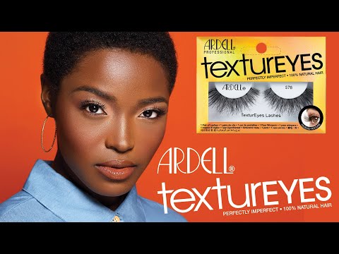 Ardell TextureEyes lashes on a model, offering a natural, wispy lash effect.