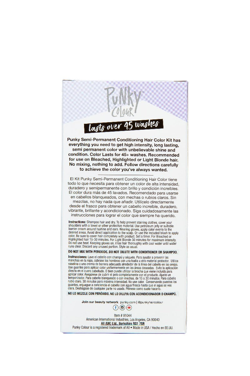 Back of Punky Colour Semi Permanent Hair Color Kit Violet with instructions, list of ingredients, & product warnings