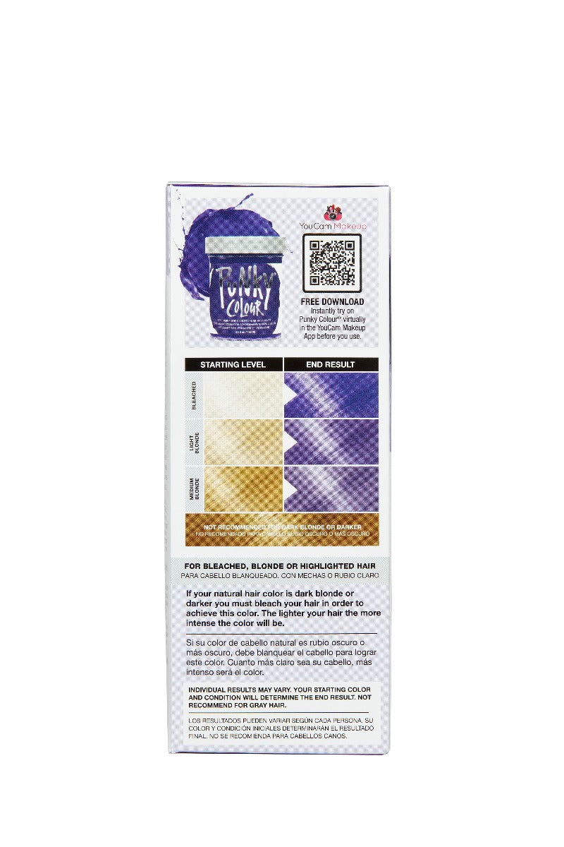 Left side face of Punky Colour Semi-Permanent Hair Color Kit retail box with hair color result chart & information