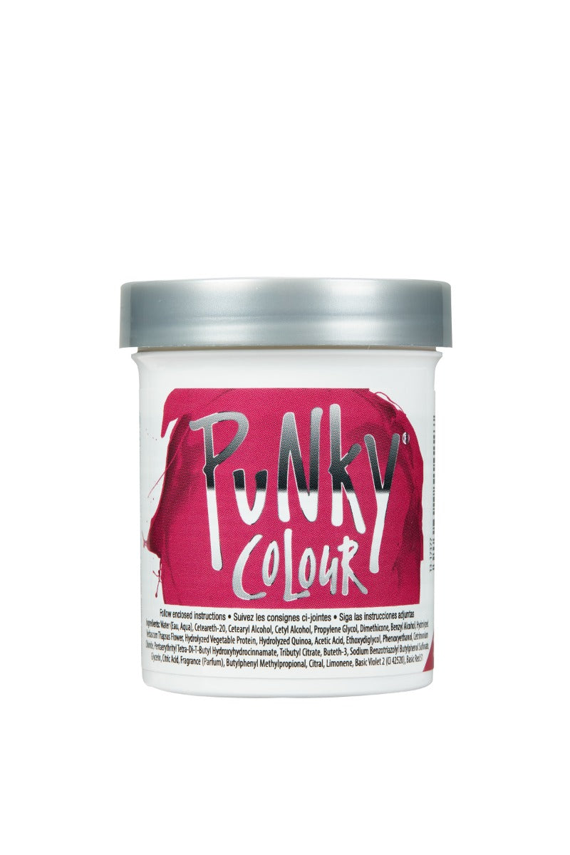 Punky Colour Rose Red hair dye back view – A clear view of the semi-permanent conditioning hair color jar with branding and ingredients.