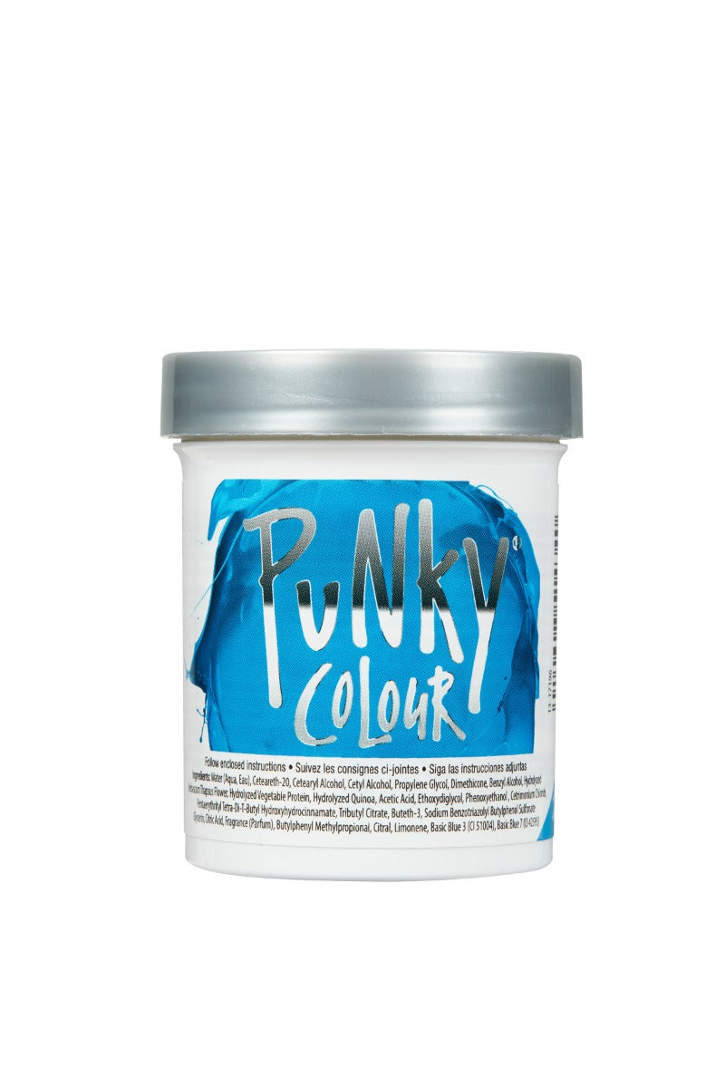 Punky Colour Lagoon Blue Back Label - Back of Lagoon Blue hair dye jar displaying ingredients and usage instructions.