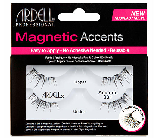Front view of a single set of Ardell magnetic Accent 001 faux lashes in retail wall hook packaging