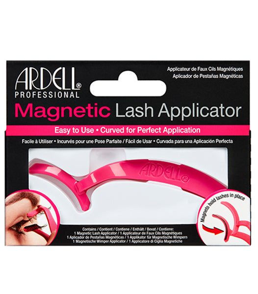 Front view of pink Ardell Magnetic Lash Applicator inside black with pink accents retail wall hook packaging.