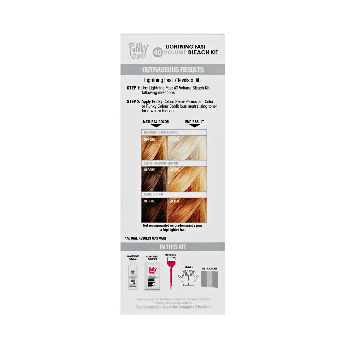 Side of Punky Colour Bleach Kit with Color Chart – Hair bleaching kit with color lift chart for expected blonde results.