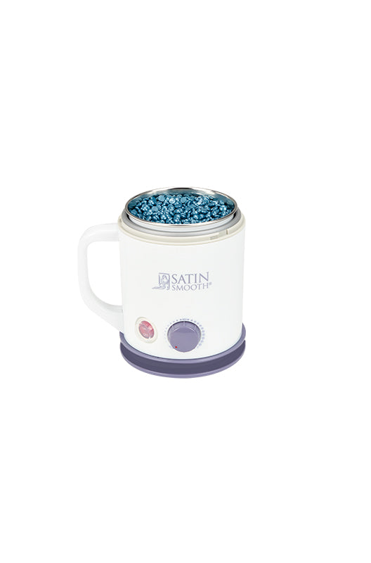 Satin Smooth wax warmer filled with blue wax beads, ideal for efficient and gentle hair removal at home or professionally.