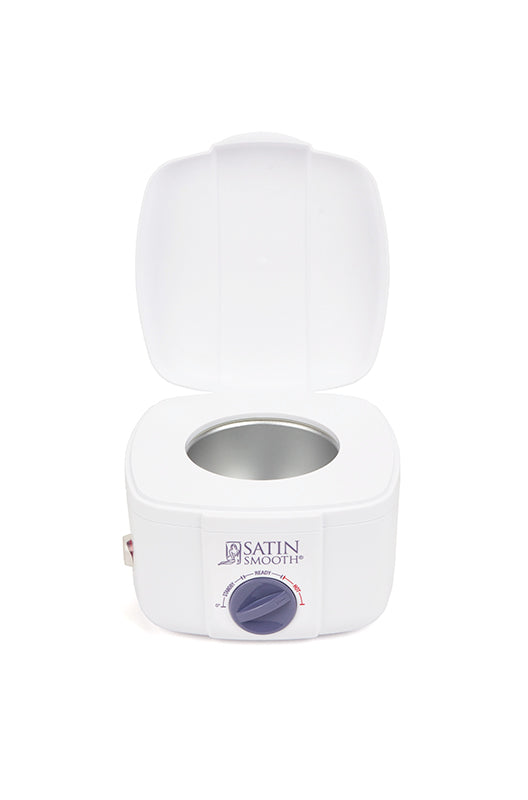 Front view of Satin Smooth Professional Single Wax Warmer with fully opened lid displaying its wax well