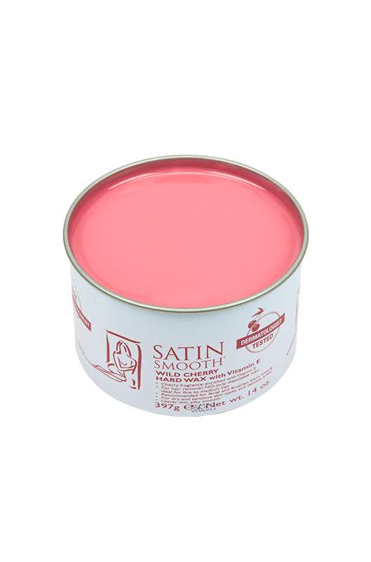 Angled top view of a 14 ounce can of Satin Smooth Cherry Hard Wax with Vitamin E featuing its glossy blue color