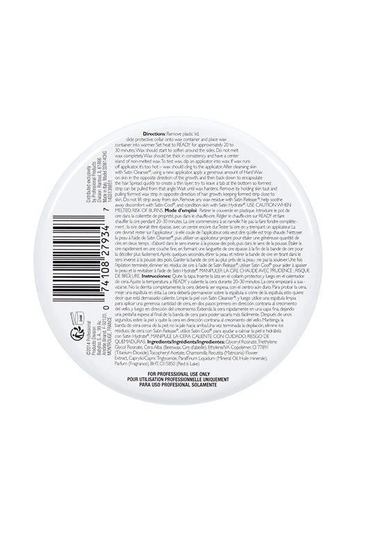 Bottom of Satin Smooth Cherry Hard Wax with Vitamin E can with directions for use and other information