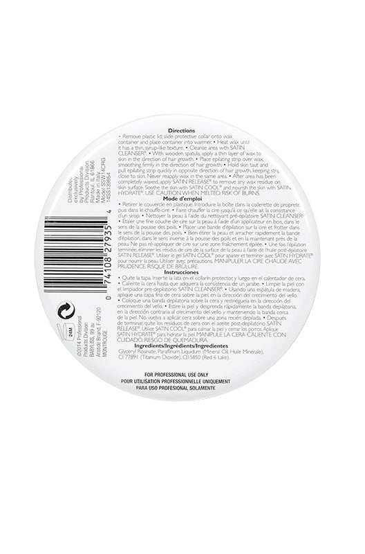 Bottom of Satin Smooth Deluxe Cream Wax can with directions for use and other information