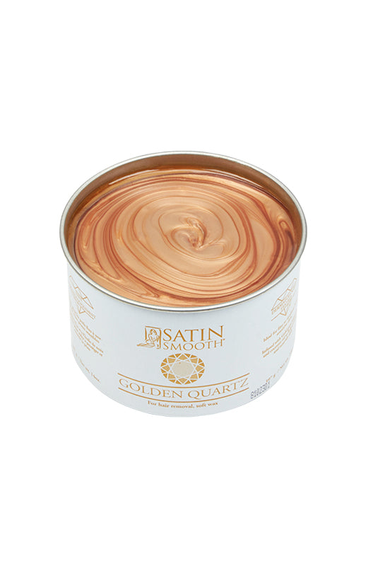 Angled top view of a 14 ounce can of Satin Smooth Golden Quartz Wax showing its contents