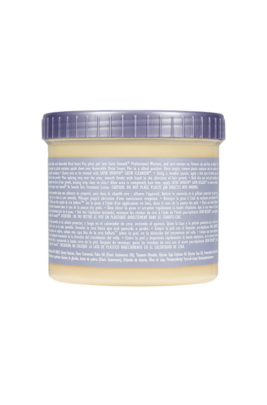 Back of Satin Smooth beBare Hair Removal System Soy Wax jar with directions for use and other information