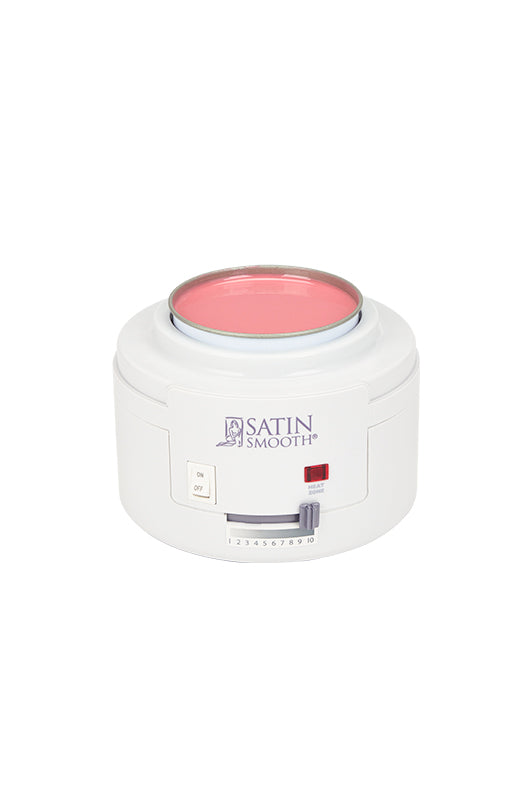 Satin Smooth Professional Single Wax Warmer with no lid with its wax welll filled with melted red wax