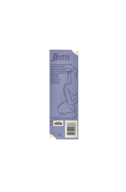 Back of Satin Smooth Large Muslin Epilating Strips retail packaging with barcodes & product information