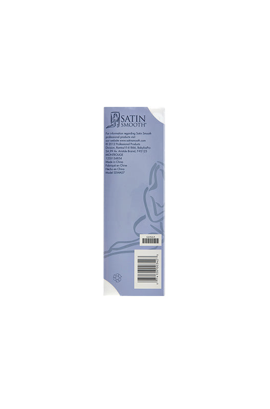 Back of Satin Smooth Large Non-Woven Cloth Waxing Strips retail packaging with product information
