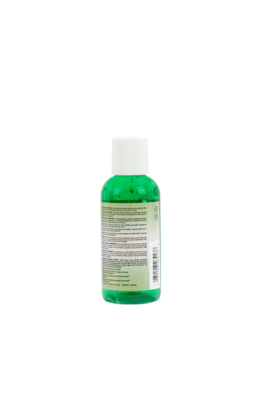 Back of Satin Cool bottle with product instructions and barcode, ideal for soothing skincare.