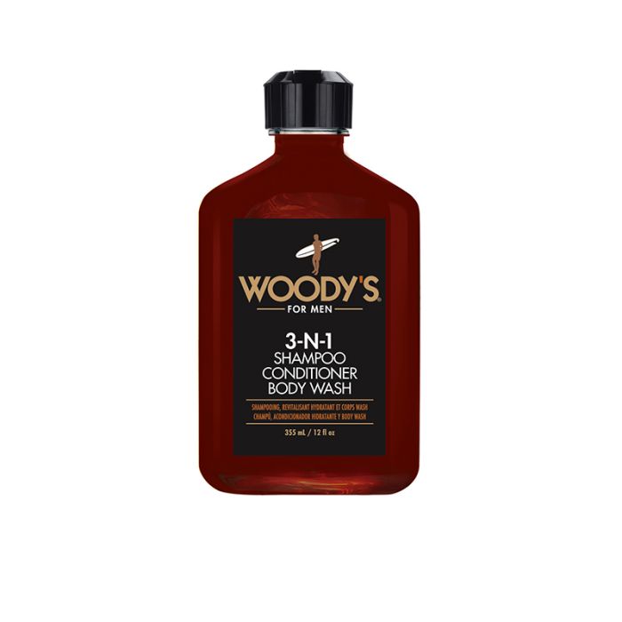 Woody's 3-N-1 Shampoo Conditioner Body Wash, 12 oz
